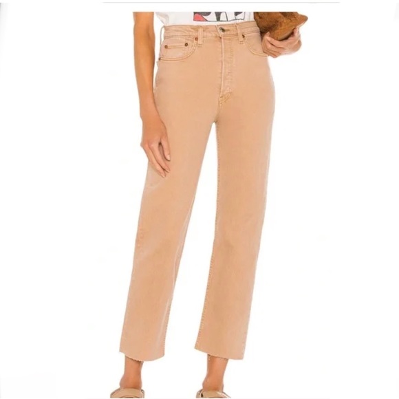 RE/DONE 70’s Ultra High Rise Stove Pipe Jeans Washed Khaki Size 25 - Picture 1 of 14